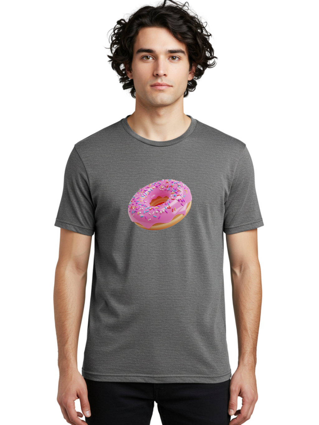 Pink-Donut-9 Men'S Graphic Tee, 100% Cotton, Comfortable Casual Summer Wear, Machine Washable, Pink Frosted Donut, Donut With Sprinkles, Sweet Treats, Colorful Dessert, Tasty Pastry, Baked Goods, Sugary Delight, Yummy Donut Bab156