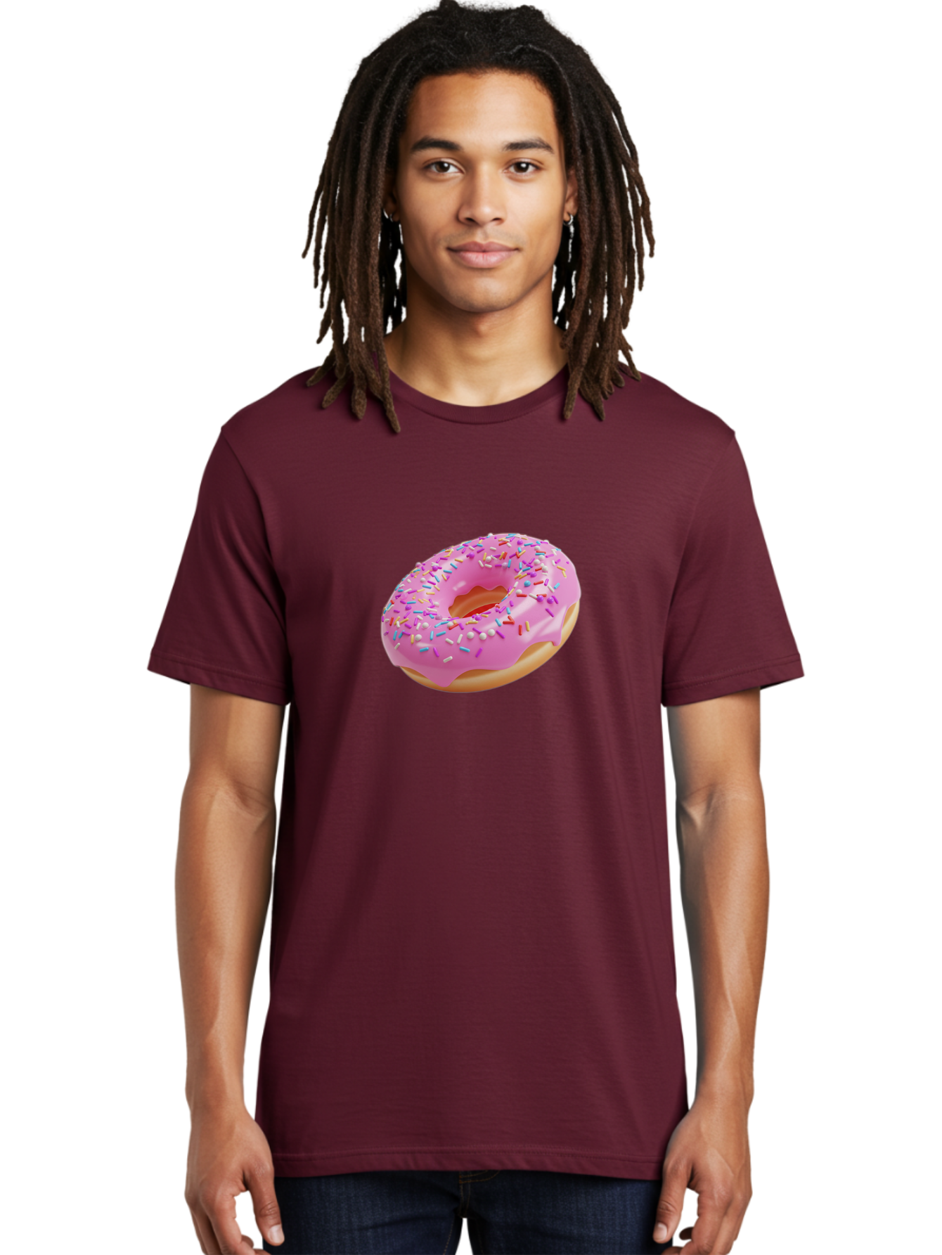 Pink-Donut-9 Men'S Graphic Tee, 100% Cotton, Comfortable Casual Summer Wear, Machine Washable, Pink Frosted Donut, Donut With Sprinkles, Sweet Treats, Colorful Dessert, Tasty Pastry, Baked Goods, Sugary Delight, Yummy Donut Bab156