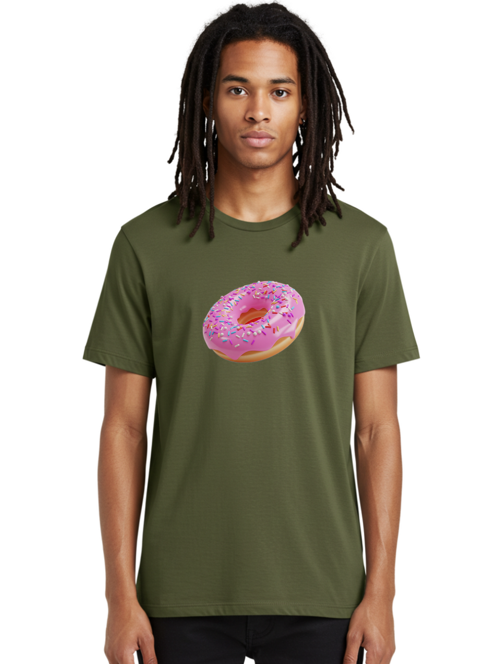 Pink-Donut-9 Men'S Graphic Tee, 100% Cotton, Comfortable Casual Summer Wear, Machine Washable, Pink Frosted Donut, Donut With Sprinkles, Sweet Treats, Colorful Dessert, Tasty Pastry, Baked Goods, Sugary Delight, Yummy Donut Bab156