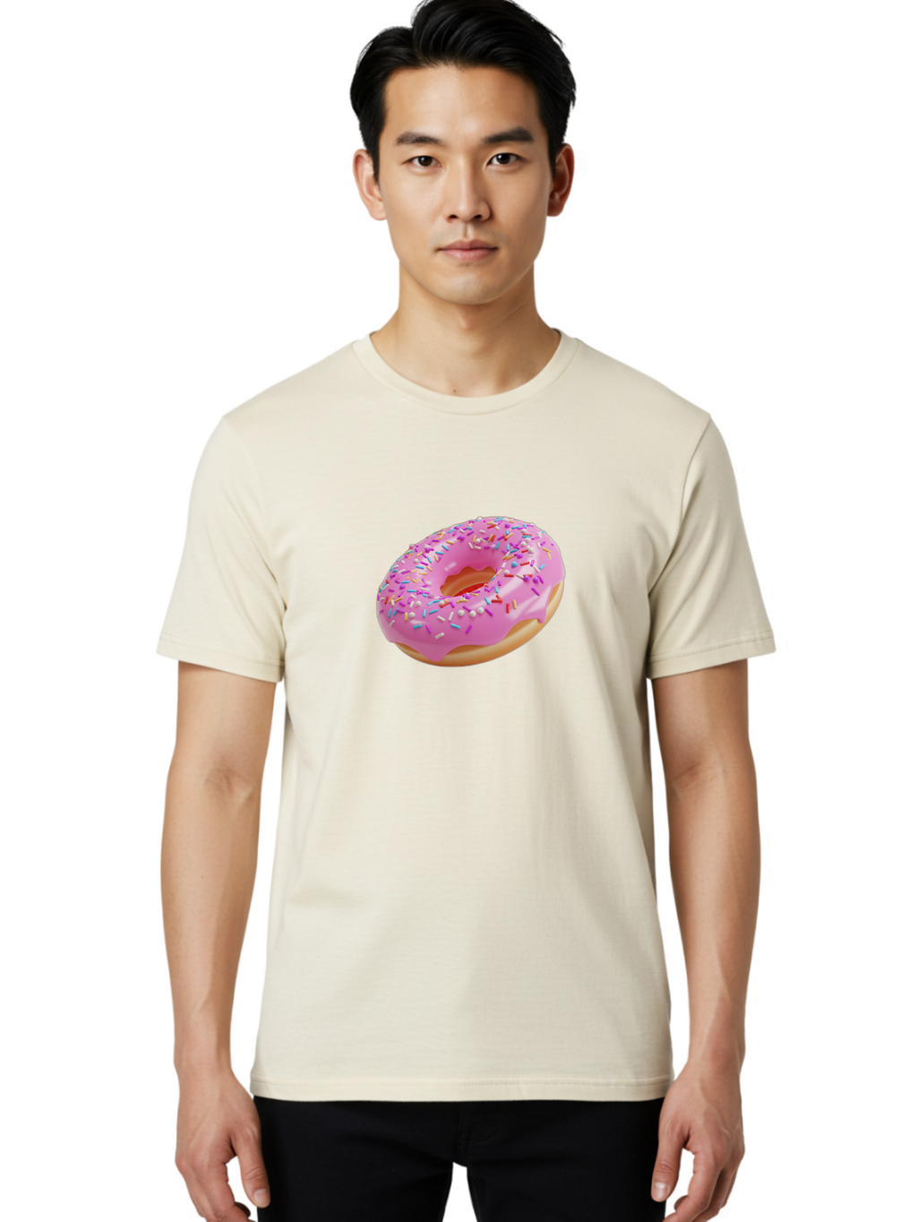 Pink-Donut-9 Men'S Graphic Tee, 100% Cotton, Comfortable Casual Summer Wear, Machine Washable, Pink Frosted Donut, Donut With Sprinkles, Sweet Treats, Colorful Dessert, Tasty Pastry, Baked Goods, Sugary Delight, Yummy Donut Bab156
