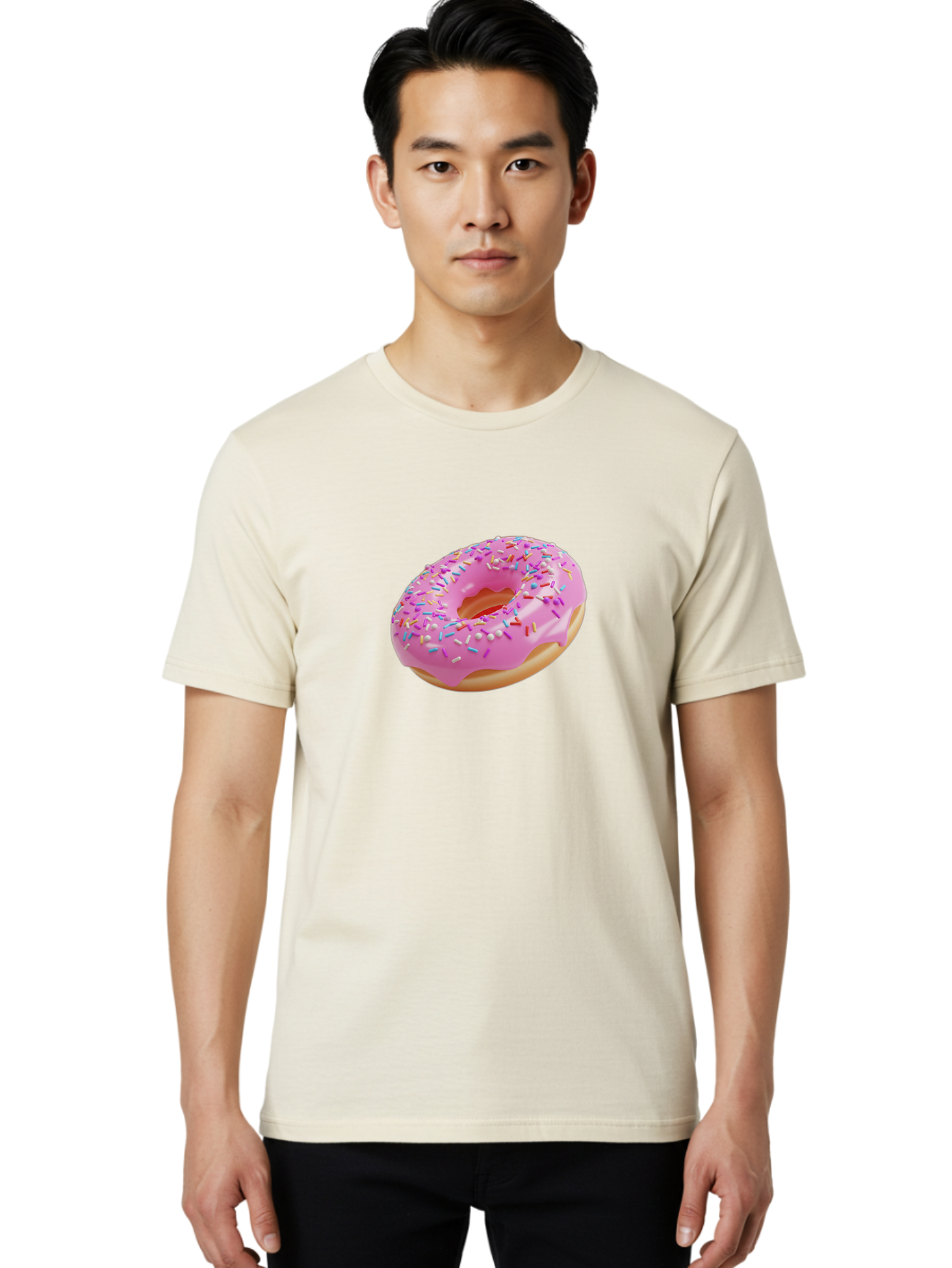 Pink-Donut-9 Men'S Graphic Tee, 100% Cotton, Comfortable Casual Summer Wear, Machine Washable, Pink Frosted Donut, Donut With Sprinkles, Sweet Treats, Colorful Dessert, Tasty Pastry, Baked Goods, Sugary Delight, Yummy Donut Bab156