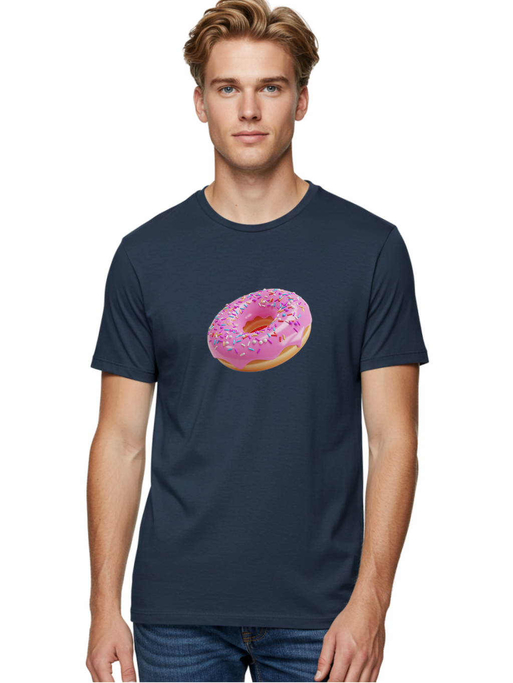 Pink-Donut-9 Men'S Graphic Tee, 100% Cotton, Comfortable Casual Summer Wear, Machine Washable, Pink Frosted Donut, Donut With Sprinkles, Sweet Treats, Colorful Dessert, Tasty Pastry, Baked Goods, Sugary Delight, Yummy Donut Bab156