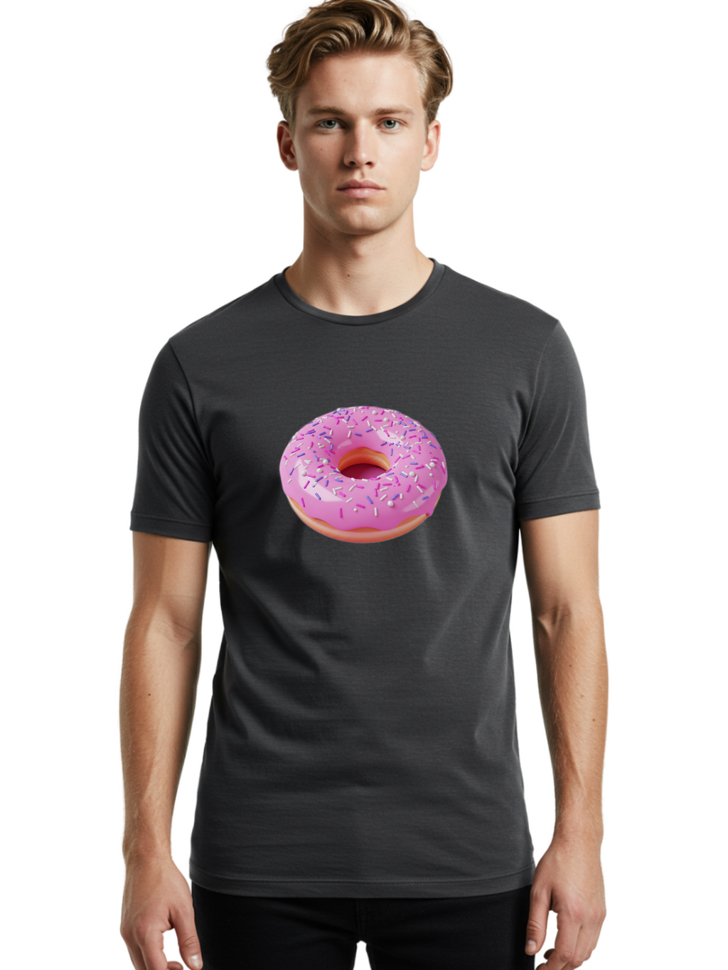 Pink-Donut-Sprinkles Men'S Graphic Tee, 100% Cotton, Comfortable Casual Summer Wear, Machine Washable, Pink Donut With Sprinkles, Sweet Treat, Dessert, Colorful Sprinkles, Donut With Glaze, Bakery Item, Sweet Indulgence Bab157