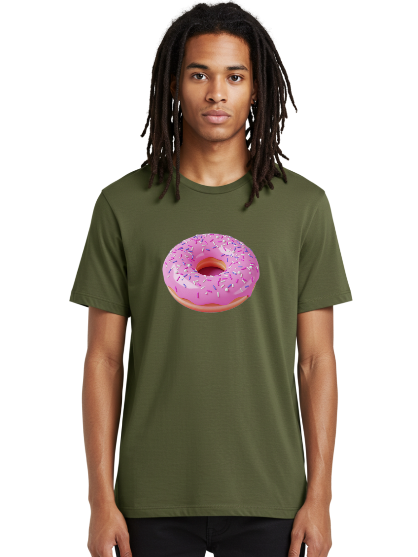 Pink-Donut-Sprinkles Men'S Graphic Tee, 100% Cotton, Comfortable Casual Summer Wear, Machine Washable, Pink Donut With Sprinkles, Sweet Treat, Dessert, Colorful Sprinkles, Donut With Glaze, Bakery Item, Sweet Indulgence Bab157