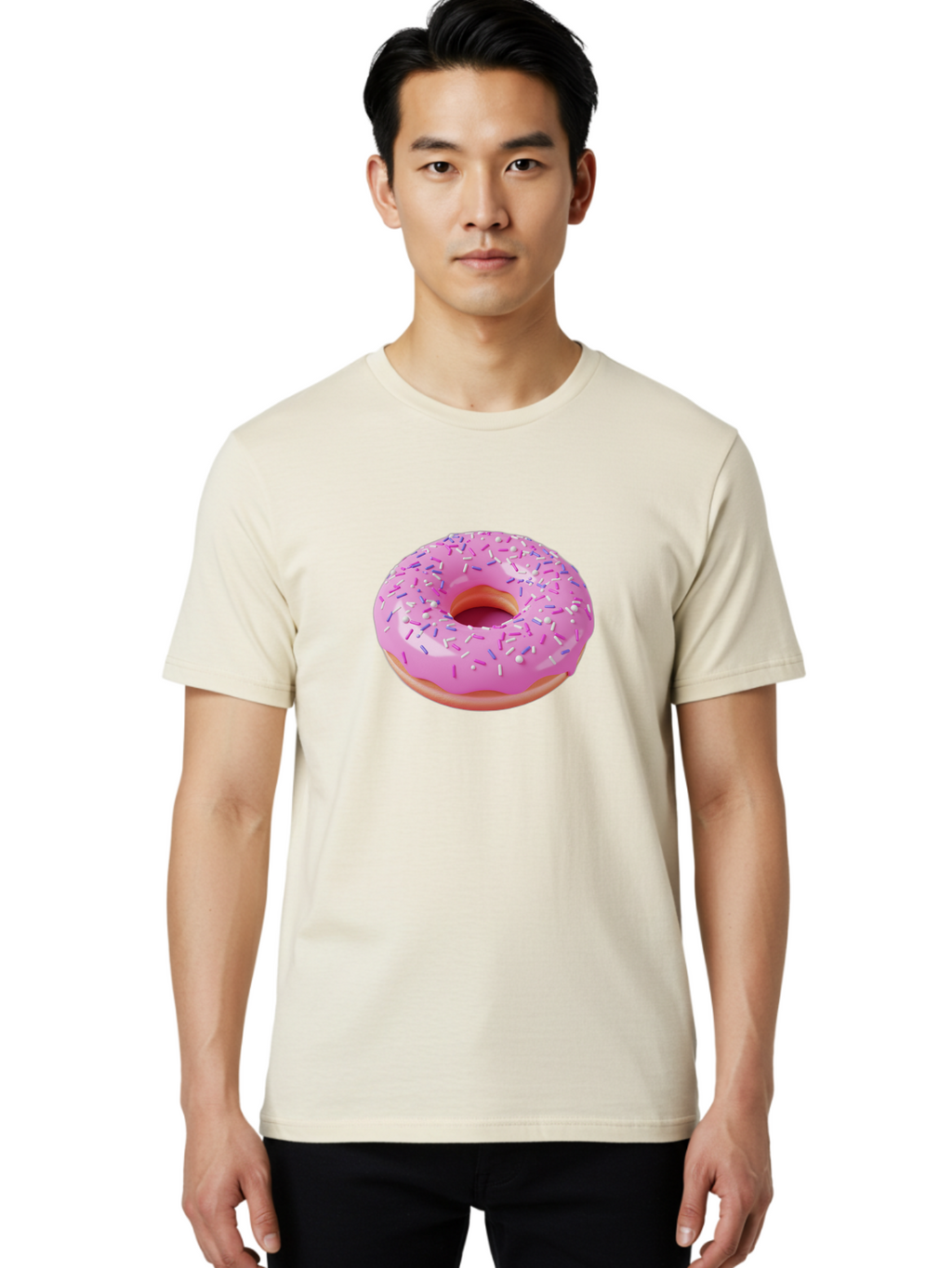 Pink-Donut-Sprinkles Men'S Graphic Tee, 100% Cotton, Comfortable Casual Summer Wear, Machine Washable, Pink Donut With Sprinkles, Sweet Treat, Dessert, Colorful Sprinkles, Donut With Glaze, Bakery Item, Sweet Indulgence Bab157
