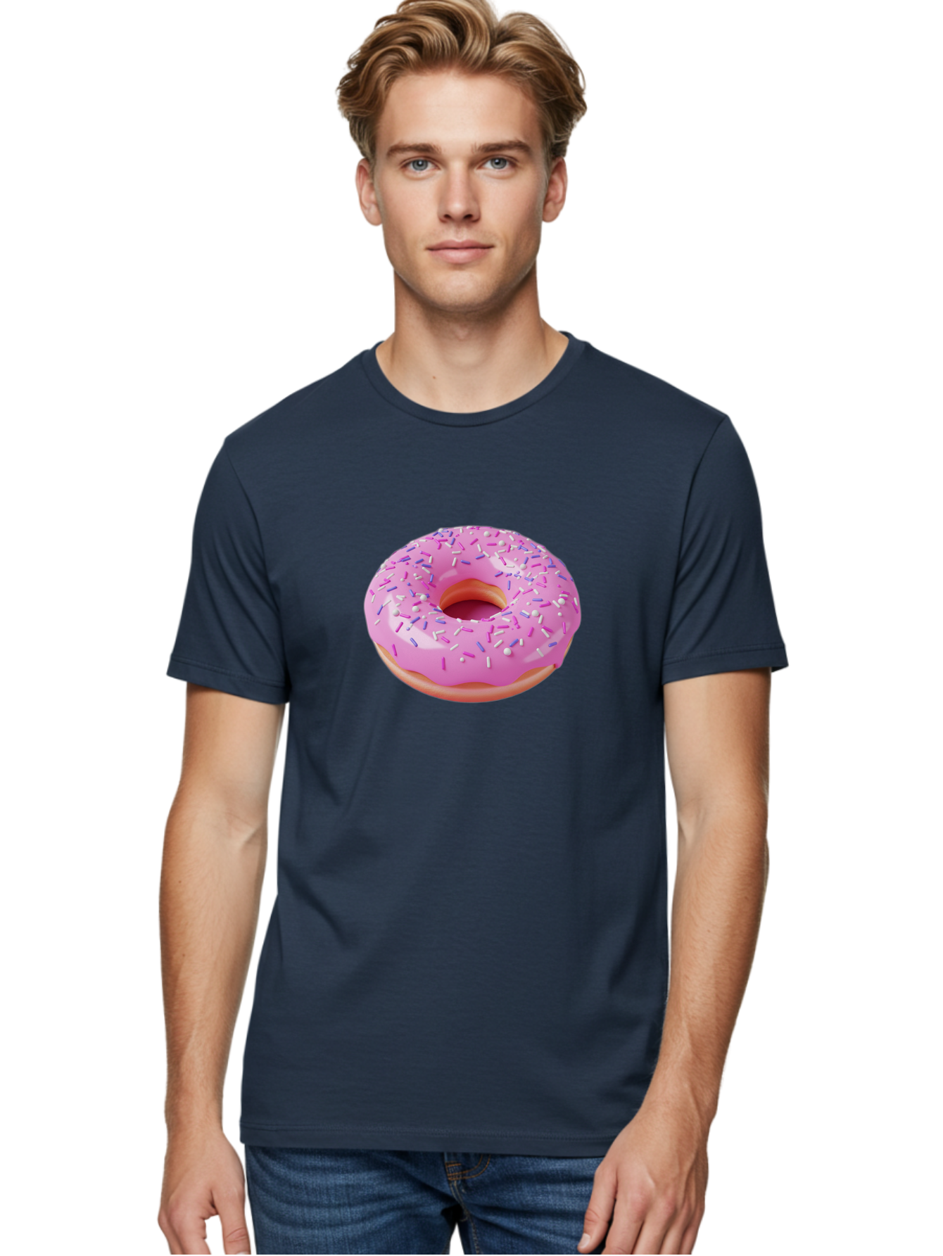 Pink-Donut-Sprinkles Men'S Graphic Tee, 100% Cotton, Comfortable Casual Summer Wear, Machine Washable, Pink Donut With Sprinkles, Sweet Treat, Dessert, Colorful Sprinkles, Donut With Glaze, Bakery Item, Sweet Indulgence Bab157