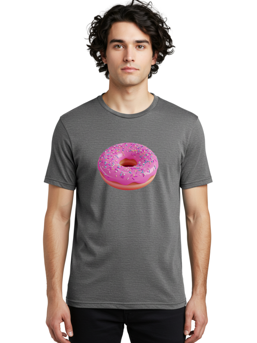 Pink-Donut-With-Sprinkles-1 Men'S Graphic Tee, 100% Cotton, Comfortable Casual Summer Wear, Machine Washable, Donut With Pink Glaze, Colorful Sprinkles, Sweet Treats, Dessert, Baked Goods, Tasty Pastries, Yummy Donut Bab158