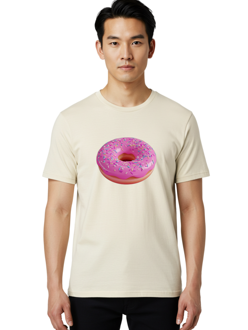 Pink-Donut-With-Sprinkles-1 Men'S Graphic Tee, 100% Cotton, Comfortable Casual Summer Wear, Machine Washable, Donut With Pink Glaze, Colorful Sprinkles, Sweet Treats, Dessert, Baked Goods, Tasty Pastries, Yummy Donut Bab158