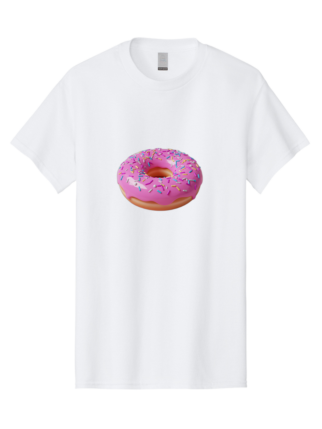 Pink-Donut-With-Sprinkles-2 Men'S Graphic Tee, 100% Cotton, Comfortable Casual Summer Wear, Machine Washable, Pink Frosted Donut, Donut With Sprinkles, Colorful Sprinkles, Sweet Treats, Baked Goods, Dessert, Tasty, 3D Rendering, Digital Art Bab159
