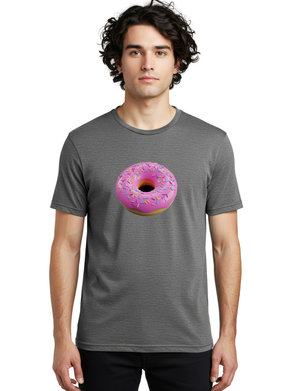 Pink-Donut-With-Sprinkles-3 Men'S Graphic Tee, 100% Cotton, Comfortable Casual Summer Wear, Machine Washable, Pink Donut With Sprinkles, Sweet Treats, Colorful Dessert, Donut With Frosting, Sprinkles On Donut, Dessert Graphics, 3D Donut Image, Bab160