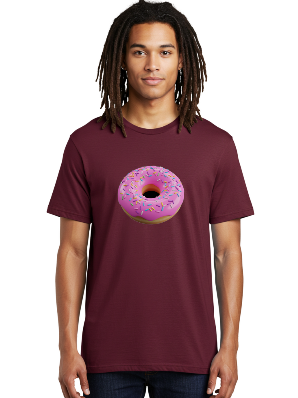 Pink-Donut-With-Sprinkles-3 Men'S Graphic Tee, 100% Cotton, Comfortable Casual Summer Wear, Machine Washable, Pink Donut With Sprinkles, Sweet Treats, Colorful Dessert, Donut With Frosting, Sprinkles On Donut, Dessert Graphics, 3D Donut Image, Bab160