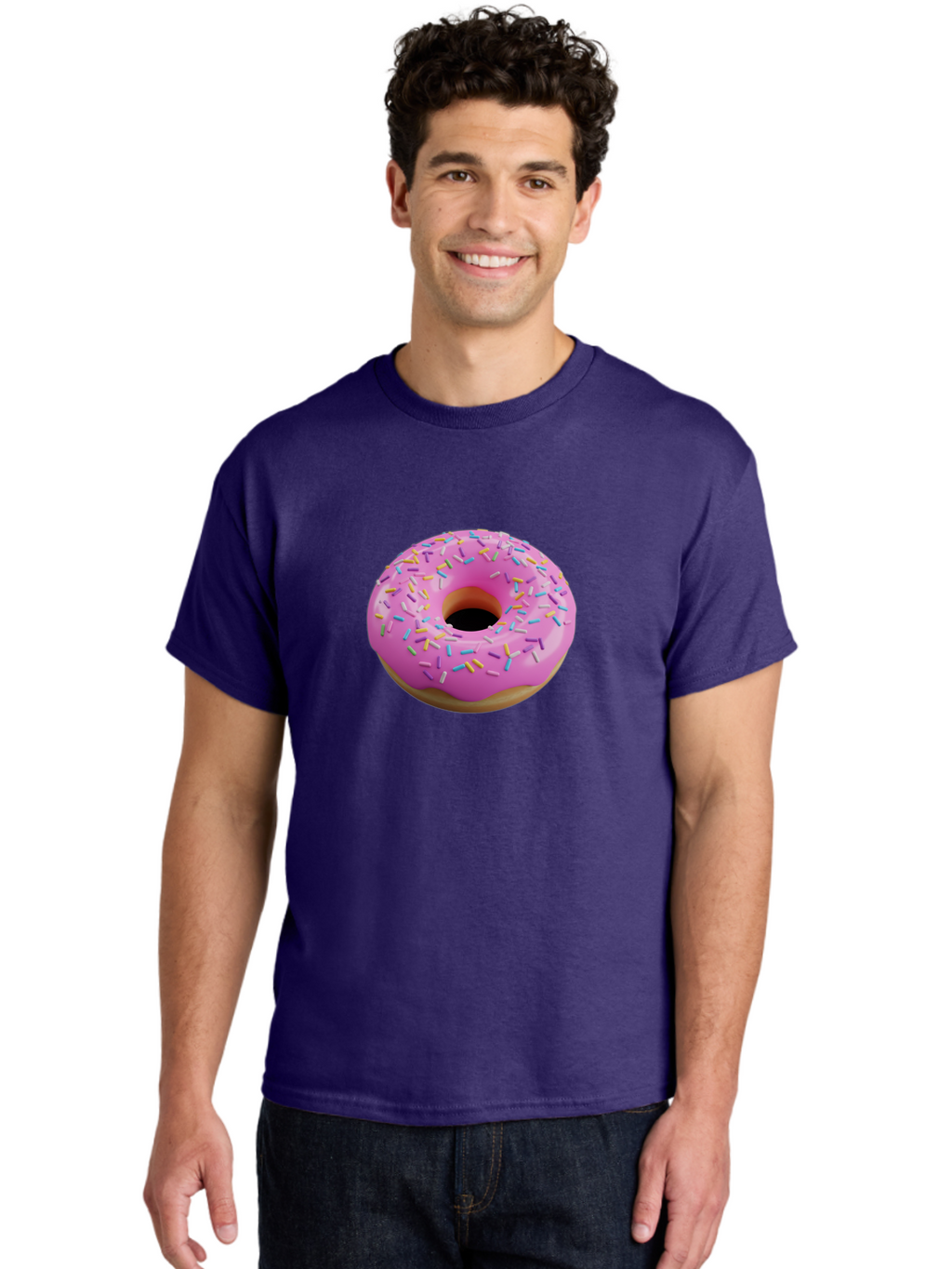 Pink-Donut-With-Sprinkles-3 Men'S Graphic Tee, 100% Cotton, Comfortable Casual Summer Wear, Machine Washable, Pink Donut With Sprinkles, Sweet Treats, Colorful Dessert, Donut With Frosting, Sprinkles On Donut, Dessert Graphics, 3D Donut Image, Bab160