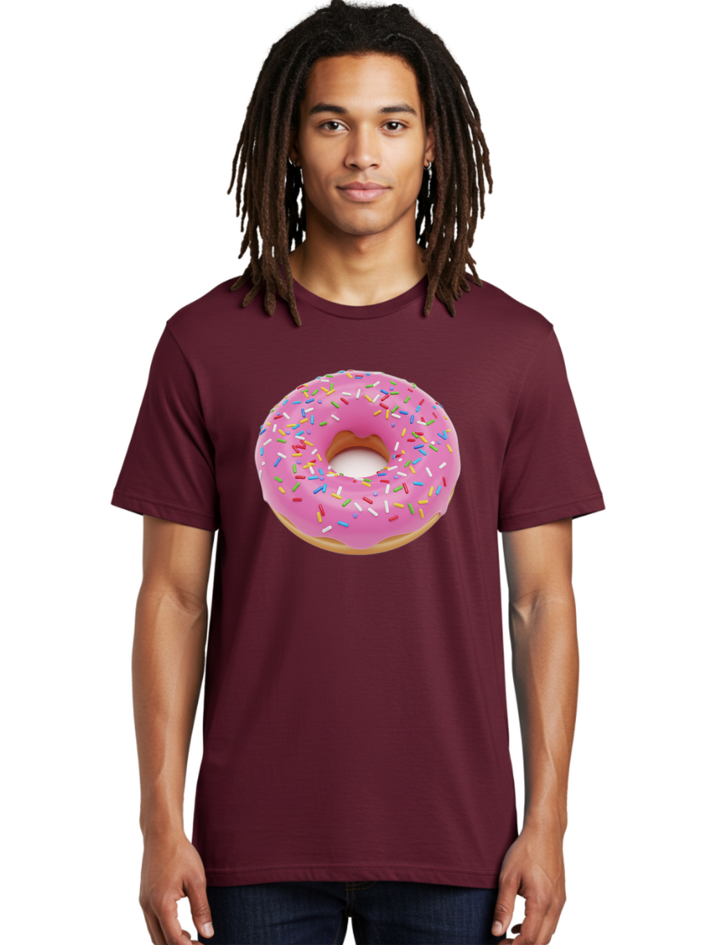 Pink-Donut-With-Sprinkles Men'S Graphic Tee, 100% Cotton, Comfortable Casual Summer Wear, Machine Washable, Pink Frosted Donut, Colorful Sprinkles, Sweet Treats, Baked Goods, Dessert, Tasty, Doughnut, Sprinkles, Sweet Tooth, Colorful Dessert Bab161