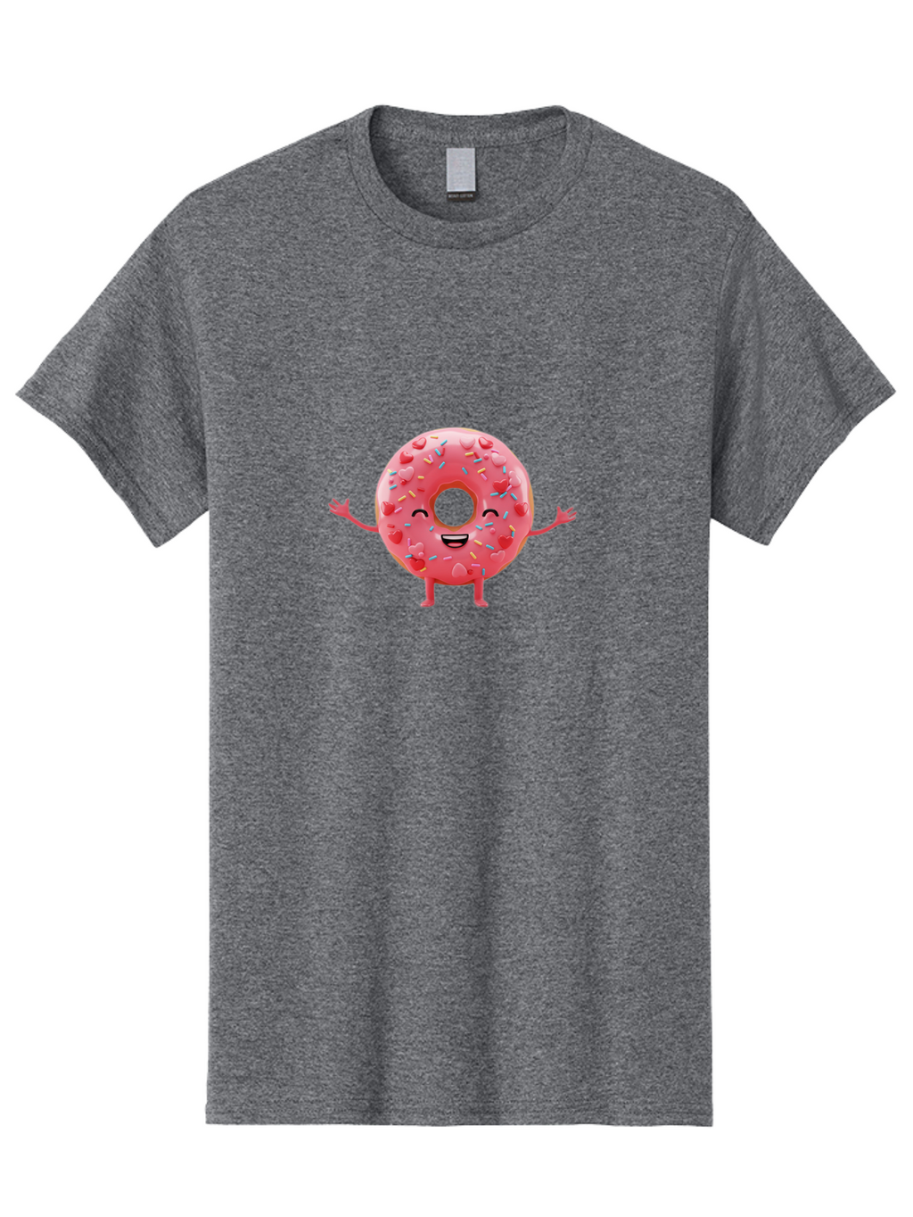 Pink-Donut Men'S Graphic Tee, 100% Cotton, Comfortable Casual Summer Wear, Machine Washable, Happy Donut, Pink Frosting, Colorful Sprinkles, Cheerful Character, Cartoon Donut, Smiling Face, Donut With Arms Bab162