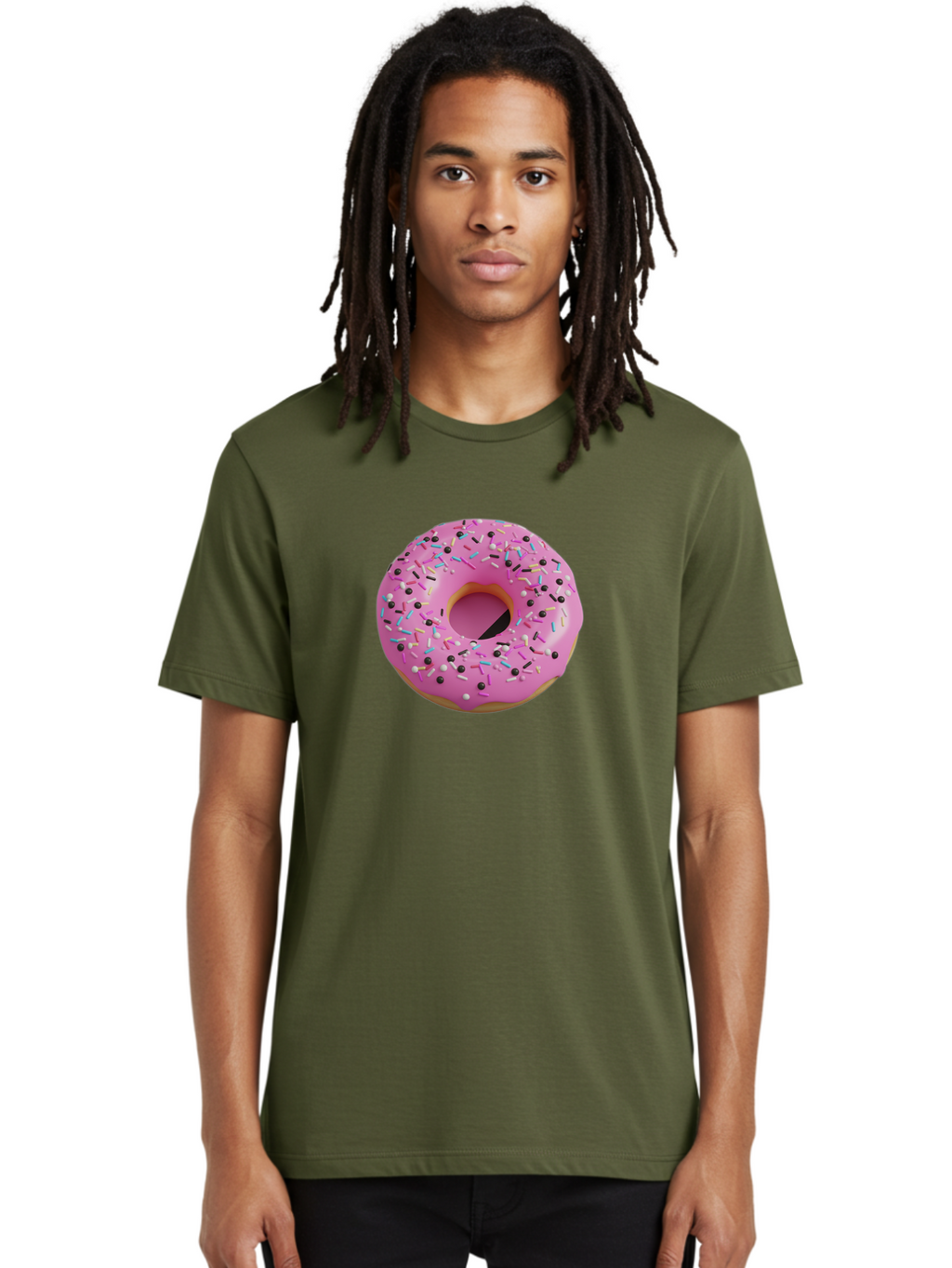 Pink-Frosted-Donut Men'S Graphic Tee, 100% Cotton, Comfortable Casual Summer Wear, Machine Washable, Pink Frosted Donut, Sprinkles, Colorful Toppings, Donut Treat, Sweet Delight, Baked Goods, Pastel Colors, Sprinkle Donut, Frosted Dessert Bab165