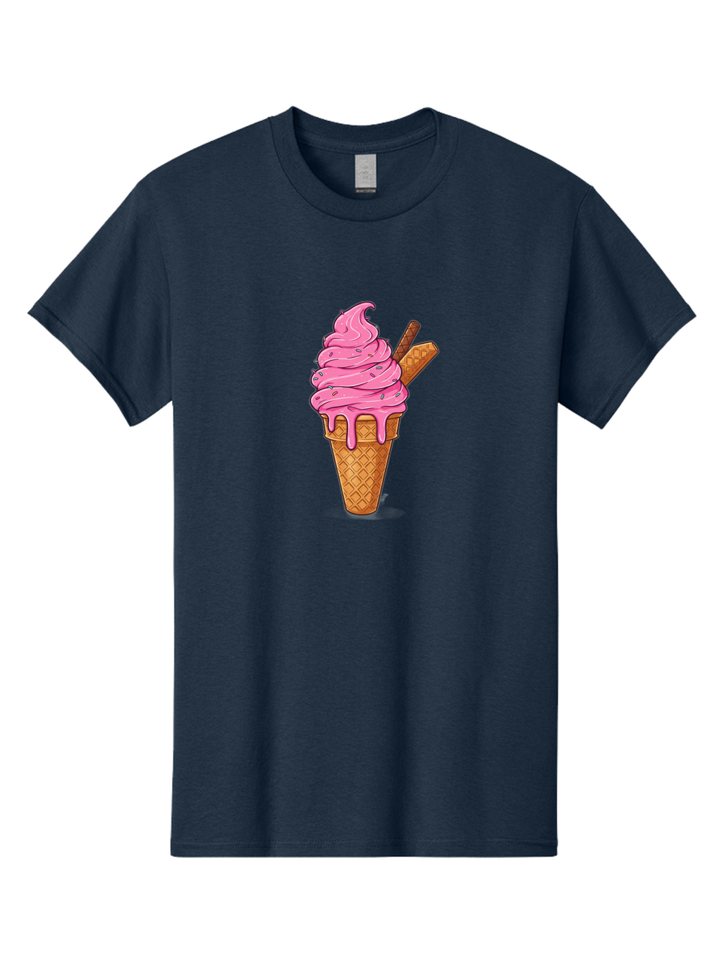 Pink-Ice-Cream-1 Men'S Graphic Tee, 100% Cotton, Comfortable Casual Summer Wear, Machine Washable, Pink Ice Cream Cone, Melting Ice Cream, Waffle Cone, Sprinkles, Wafer Sticks, Sweet Treats, Dessert, Ice Cream Lover, Cartoon Style, Tasty, Bab168