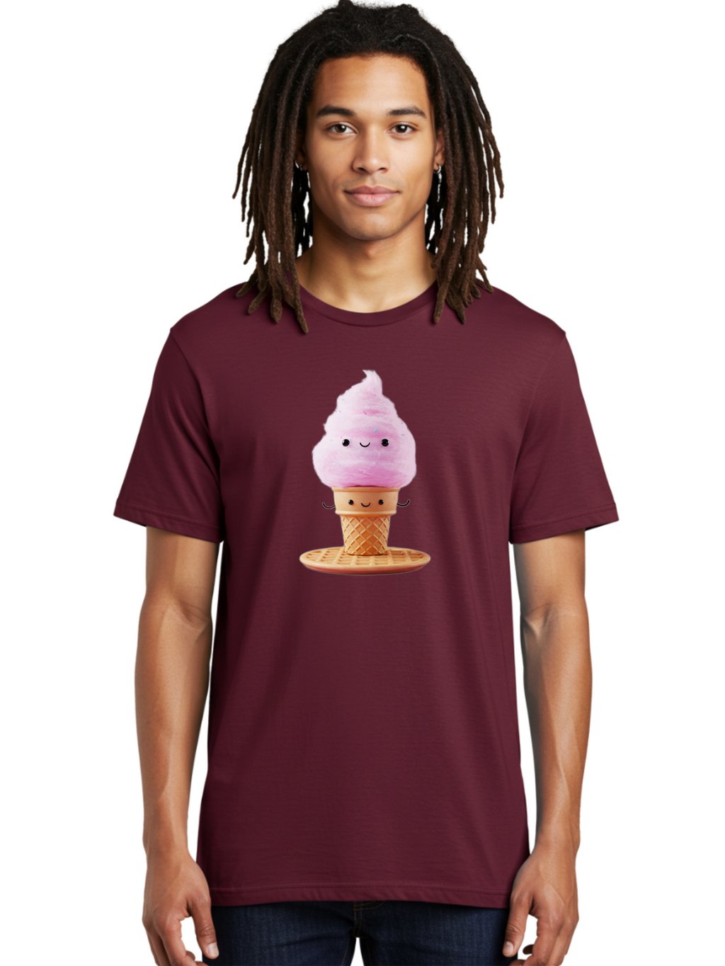 Pink-Ice-Cream-2 Men'S Graphic Tee, 100% Cotton, Comfortable Casual Summer Wear, Machine Washable, Pink Ice Cream, Soft Serve Ice Cream, Happy Face, Kawaii Design, Cute Dessert, Ice Cream Cone, Sweet Treat, Cartoon Character Bab169
