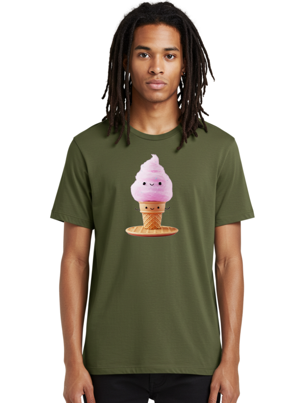 Pink-Ice-Cream-2 Men'S Graphic Tee, 100% Cotton, Comfortable Casual Summer Wear, Machine Washable, Pink Ice Cream, Soft Serve Ice Cream, Happy Face, Kawaii Design, Cute Dessert, Ice Cream Cone, Sweet Treat, Cartoon Character Bab169