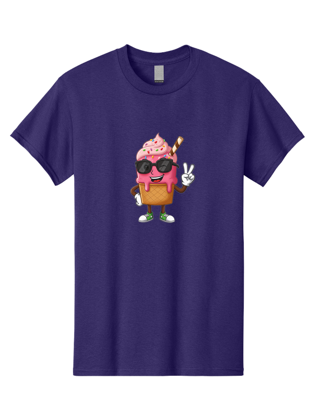Pink-Ice-Cream Men'S Graphic Tee, 100% Cotton, Comfortable Casual Summer Wear, Machine Washable, Ice Cream Cone, Pink Ice Cream, Sprinkles, Sunglasses, Peace Sign, Cartoon Character, Sweet Treat, Summer Fun, Colorful Dessert, Fun Food, Tasty, Bab171