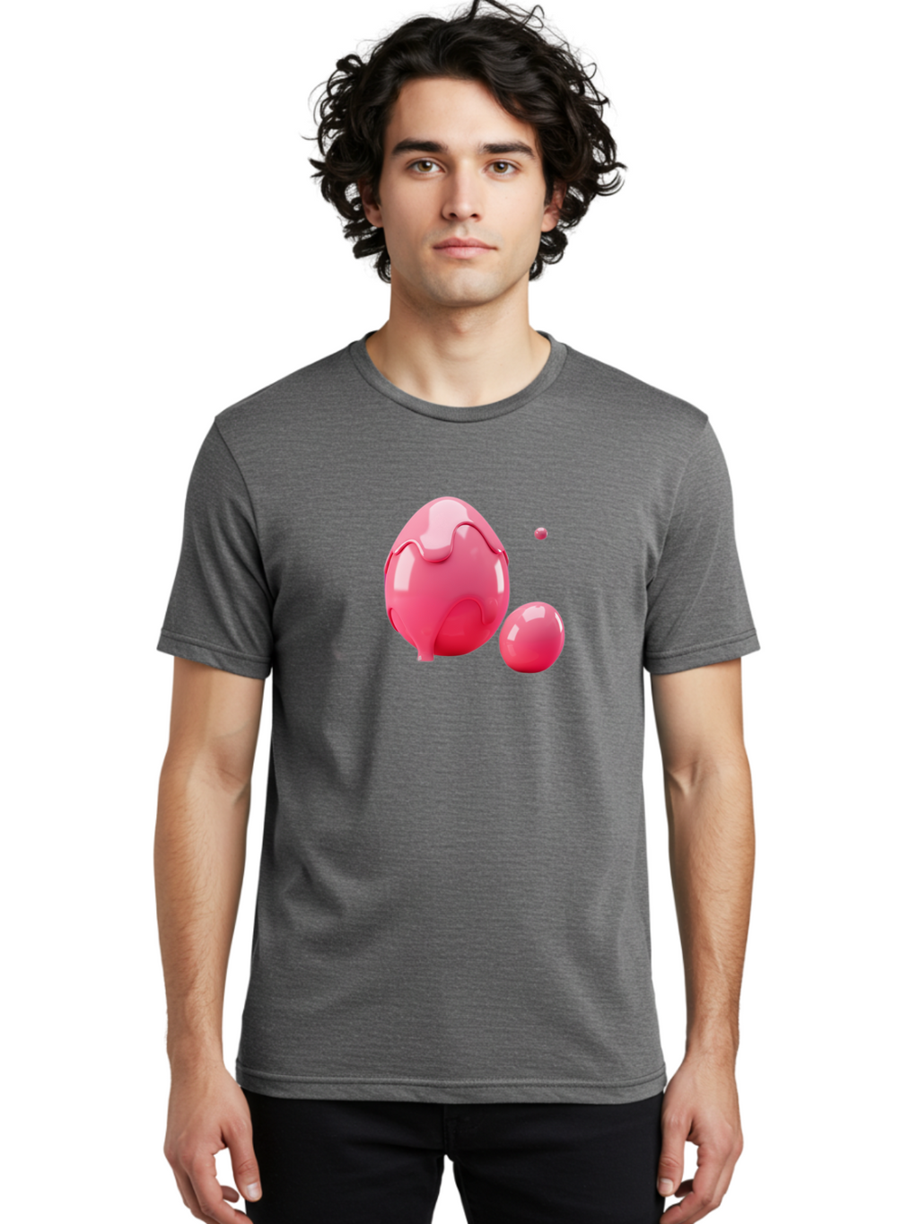 Pink-Liquid-Spheres Men'S Graphic Tee, 100% Cotton, Comfortable Casual Summer Wear, Machine Washable, Pink Liquid, 3D Render, Glossy Spheres, Abstract Shapes, Vibrant Colors, Digital Art, Modern Design, Fluid Forms Bab172