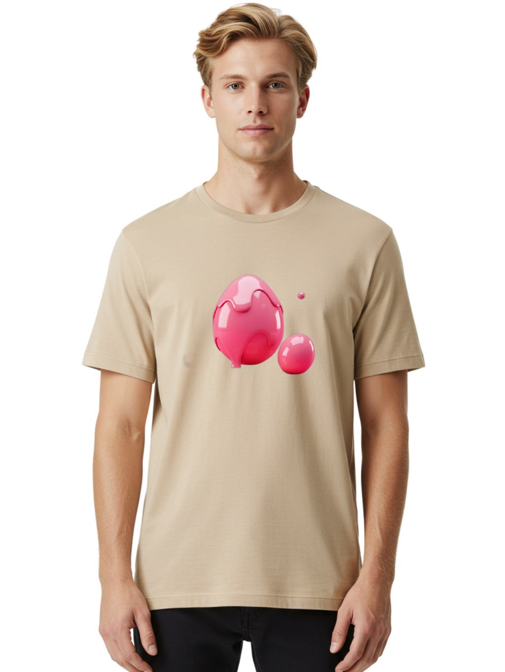 Pink-Liquid-Spheres Men'S Graphic Tee, 100% Cotton, Comfortable Casual Summer Wear, Machine Washable, Pink Liquid, 3D Render, Glossy Spheres, Abstract Shapes, Vibrant Colors, Digital Art, Modern Design, Fluid Forms Bab172