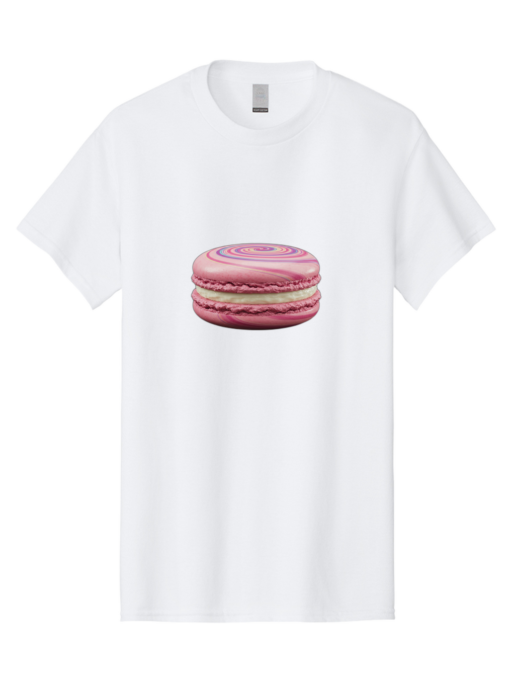 Pink-Macaron-1 Men'S Graphic Tee, 100% Cotton, Comfortable Casual Summer Wear, Machine Washable, Pink Macaron, Swirly Design, White Filling, French Dessert, Sweet Treat, Meringue-Based Cookie, Pastel Colors, Bakery Item, Dessert Lover, Foodie Bab173