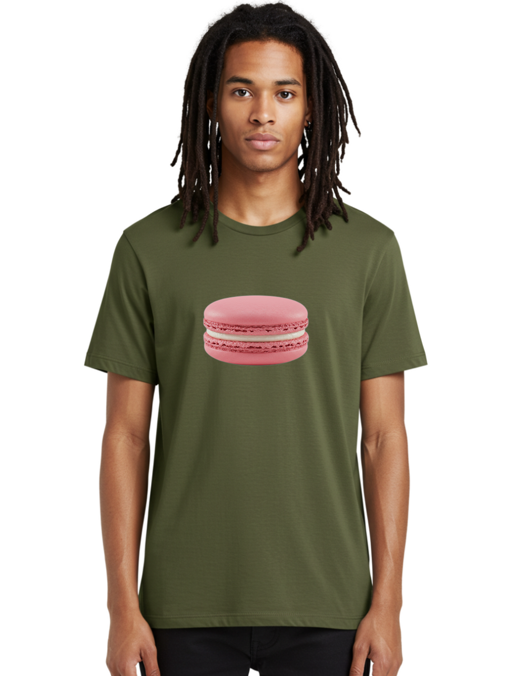 Pink-Macaron-3 Men'S Graphic Tee, 100% Cotton, Comfortable Casual Summer Wear, Machine Washable, Pink Macaron, French Dessert, White Filling, Sweet Treat, Bakery Delight, Gourmet Pastry, Delicate Texture, Pastel Colors Bab175