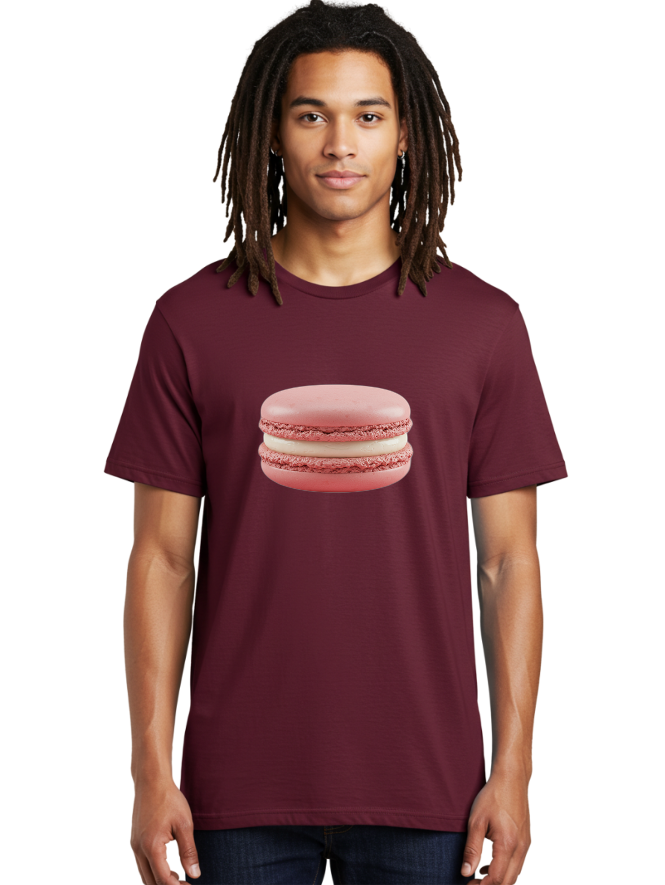 Pink-Macaron-7 Men'S Graphic Tee, 100% Cotton, Comfortable Casual Summer Wear, Machine Washable, Delicious Dessert, Sweet Treat, Pink Macaron, Creamy Filling, White Buttercream, French Pastry, Bakery Delight, Gourmet Dessert Bab179