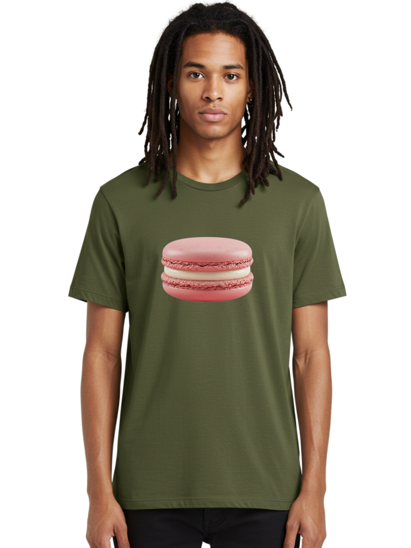 Pink-Macaron-7 Men'S Graphic Tee, 100% Cotton, Comfortable Casual Summer Wear, Machine Washable, Delicious Dessert, Sweet Treat, Pink Macaron, Creamy Filling, White Buttercream, French Pastry, Bakery Delight, Gourmet Dessert Bab179
