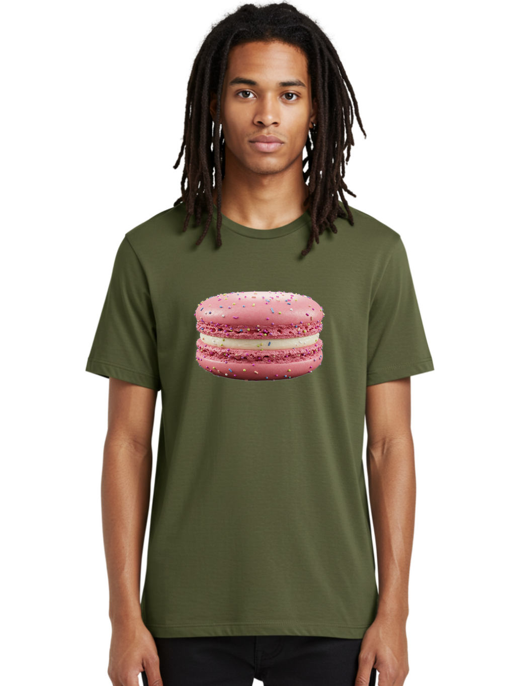 Pink-Macaron-8 Men'S Graphic Tee, 100% Cotton, Comfortable Casual Summer Wear, Machine Washable, Pink Macaron, French Dessert, Sweet Treats, Colorful Sprinkles, Creamy Filling, Pastel Colors, Delicious Pastry, Baked Goods, Dessert Lover Bab180
