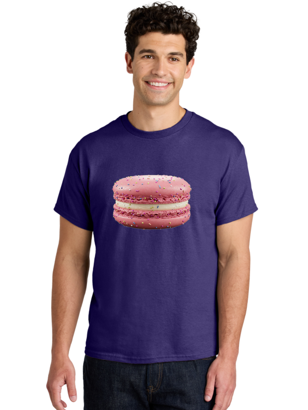 Pink-Macaron-8 Men'S Graphic Tee, 100% Cotton, Comfortable Casual Summer Wear, Machine Washable, Pink Macaron, French Dessert, Sweet Treats, Colorful Sprinkles, Creamy Filling, Pastel Colors, Delicious Pastry, Baked Goods, Dessert Lover Bab180
