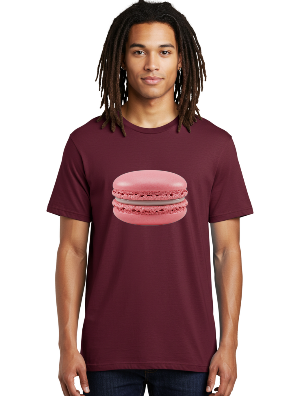 Pink-Macaron Men'S Graphic Tee, 100% Cotton, Comfortable Casual Summer Wear, Machine Washable, Pink Macaron, French Dessert, Meringue-Based Cookie, Creamy Filling, Sweet Treat, Delicate Texture, Pastel Colors, Bakery Delight Bab183