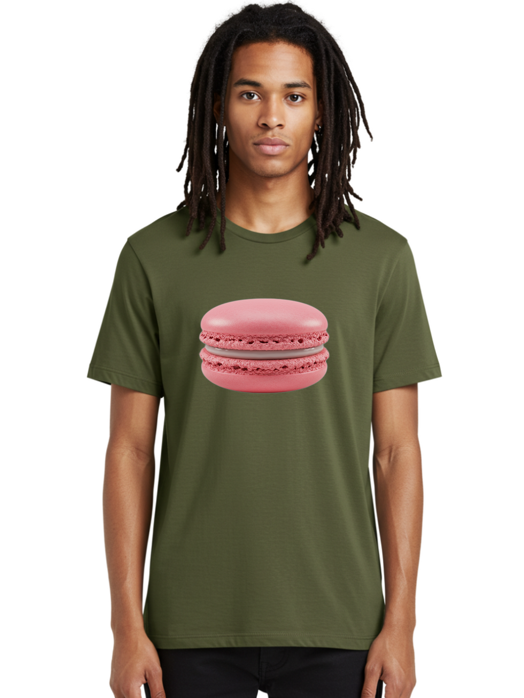 Pink-Macaron Men'S Graphic Tee, 100% Cotton, Comfortable Casual Summer Wear, Machine Washable, Pink Macaron, French Dessert, Meringue-Based Cookie, Creamy Filling, Sweet Treat, Delicate Texture, Pastel Colors, Bakery Delight Bab183