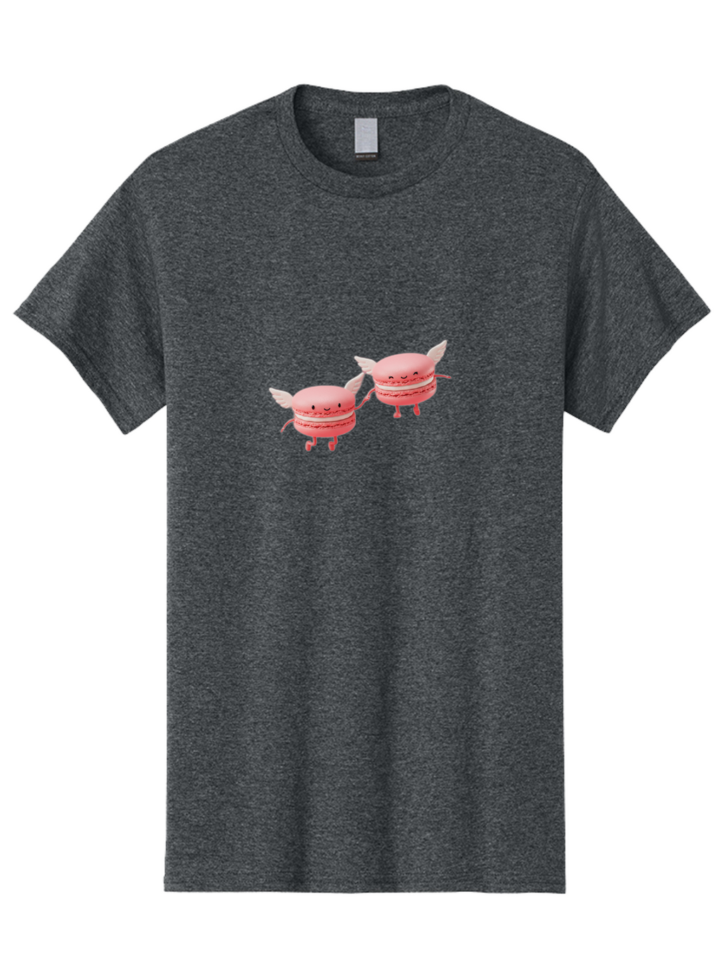 Pink-Macarons-1 Men'S Graphic Tee, 100% Cotton, Comfortable Casual Summer Wear, Machine Washable, Pink Macarons, Cute Desserts, Cartoon Characters, Smiling Faces, White Wings, Playful Treats, Dessert Lovers, Sweet Delights, Bab184