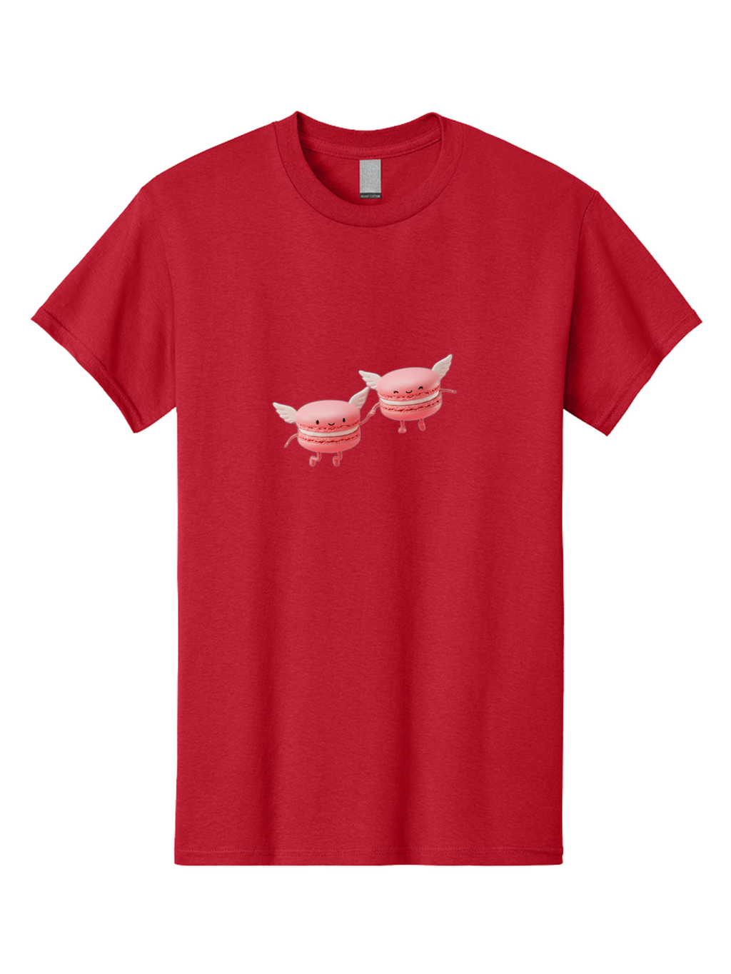 Pink-Macarons-1 Men'S Graphic Tee, 100% Cotton, Comfortable Casual Summer Wear, Machine Washable, Pink Macarons, Cute Desserts, Cartoon Characters, Smiling Faces, White Wings, Playful Treats, Dessert Lovers, Sweet Delights, Bab184
