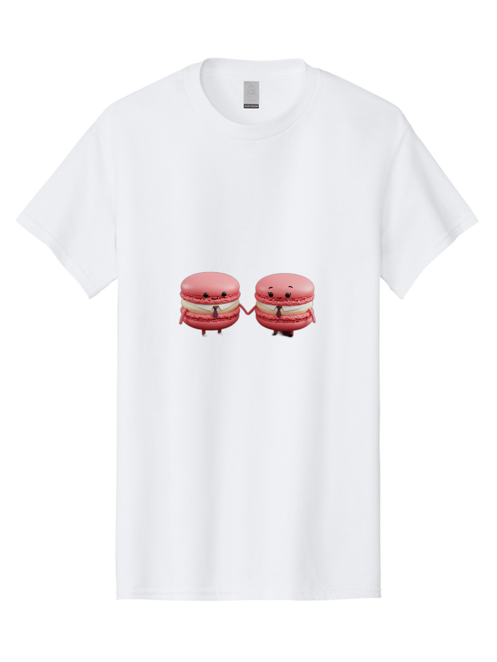 Pink-Macarons-2 Men'S Graphic Tee, 100% Cotton, Comfortable Casual Summer Wear, Machine Washable, Cartoon Macarons, Holding Hands, Anthropomorphic Desserts, Pink Macarons, White Filling, Adorable Characters, Funny Expressions, Bab185
