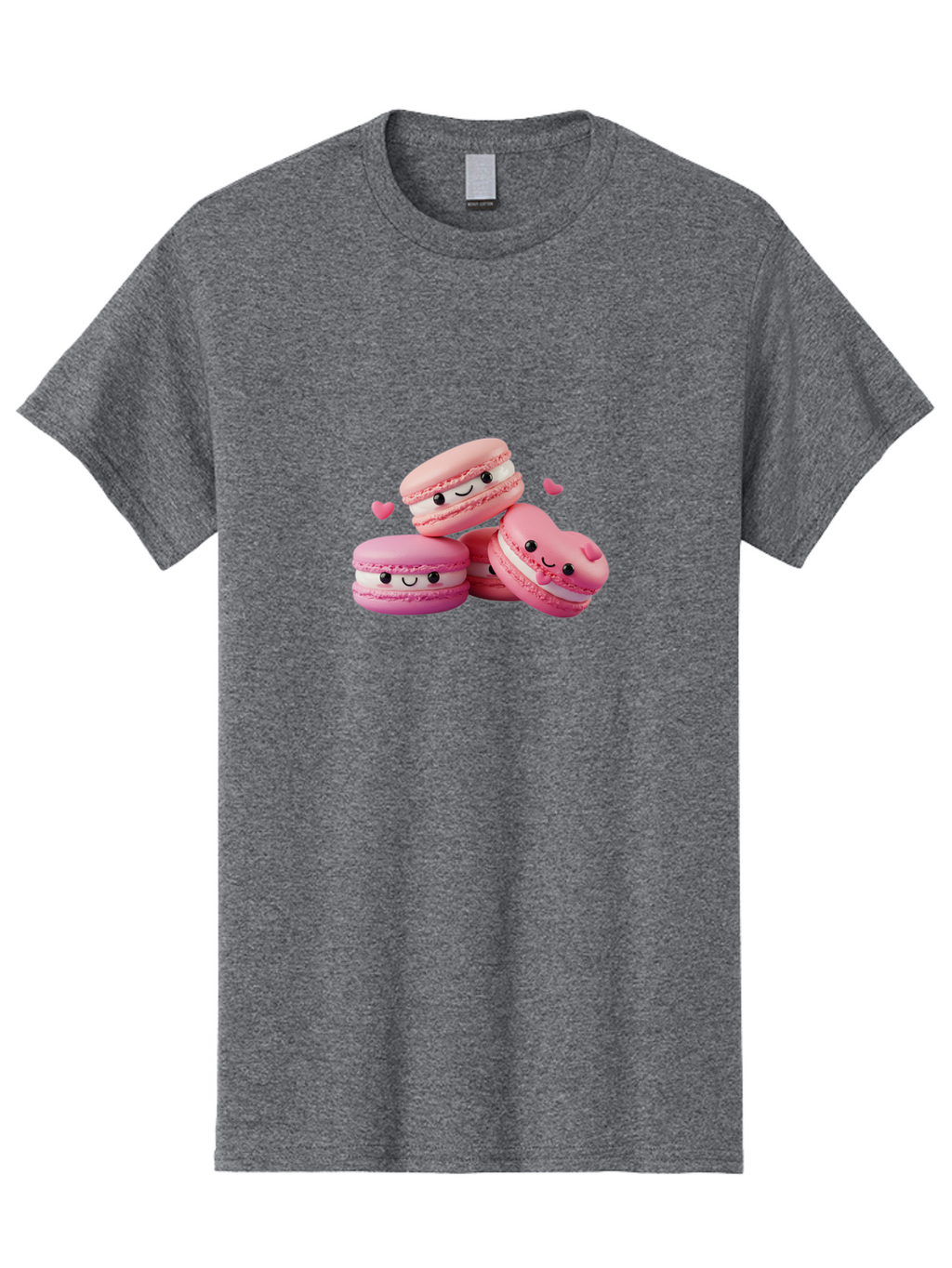 Pink-Macarons-With-Faces Men'S Graphic Tee, 100% Cotton, Comfortable Casual Summer Wear, Machine Washable, Pink Macarons, Smiling Faces, Black Eyes, Cute Desserts, Sweet Treats, Kawaii Food, Pastel Colors, Heart-Shaped Macaron Bab187
