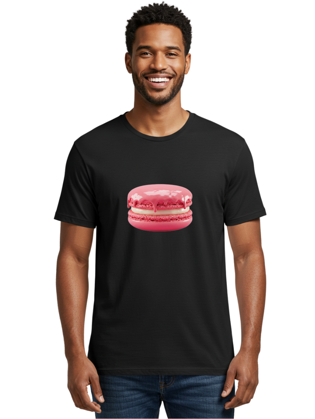 Pink-Macaroon Men'S Graphic Tee, 100% Cotton, Comfortable Casual Summer Wear, Machine Washable, Pink Macaron, French Dessert, Creamy Filling, Sweet Treat, Pink Icing, Delicate Pastry, Dessert Lover, Bakery Item, Sweet Tooth Bab189