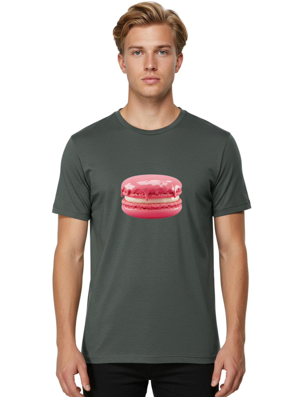 Pink-Macaroon Men'S Graphic Tee, 100% Cotton, Comfortable Casual Summer Wear, Machine Washable, Pink Macaron, French Dessert, Creamy Filling, Sweet Treat, Pink Icing, Delicate Pastry, Dessert Lover, Bakery Item, Sweet Tooth Bab189