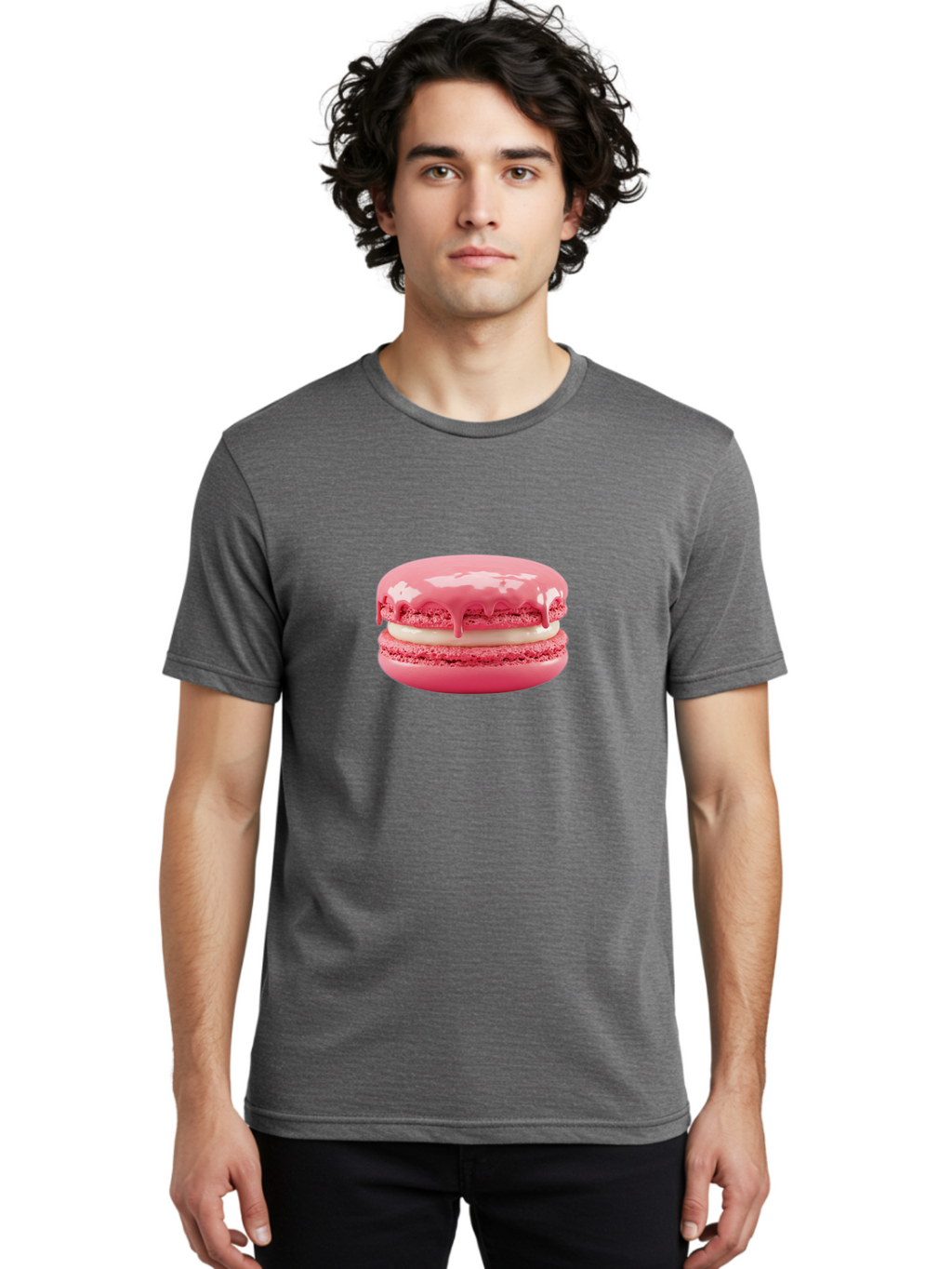 Pink-Macaroon Men'S Graphic Tee, 100% Cotton, Comfortable Casual Summer Wear, Machine Washable, Pink Macaron, French Dessert, Creamy Filling, Sweet Treat, Pink Icing, Delicate Pastry, Dessert Lover, Bakery Item, Sweet Tooth Bab189