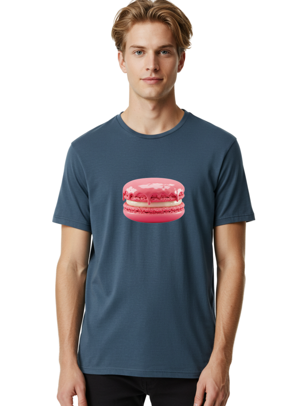 Pink-Macaroon Men'S Graphic Tee, 100% Cotton, Comfortable Casual Summer Wear, Machine Washable, Pink Macaron, French Dessert, Creamy Filling, Sweet Treat, Pink Icing, Delicate Pastry, Dessert Lover, Bakery Item, Sweet Tooth Bab189