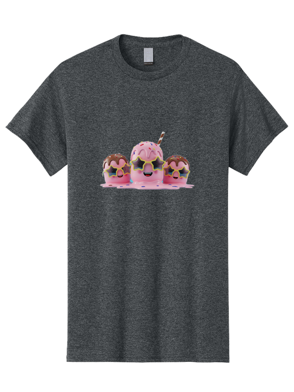 Pink-Milkshakes Men'S Graphic Tee, 100% Cotton, Comfortable Casual Summer Wear, Machine Washable, Pink Milkshake, Chocolate Topping, Colorful Sprinkles, Kawaii Characters, Melted Ice Cream, Fun Design, Sweet Treats, Dessert Lovers, Bab191