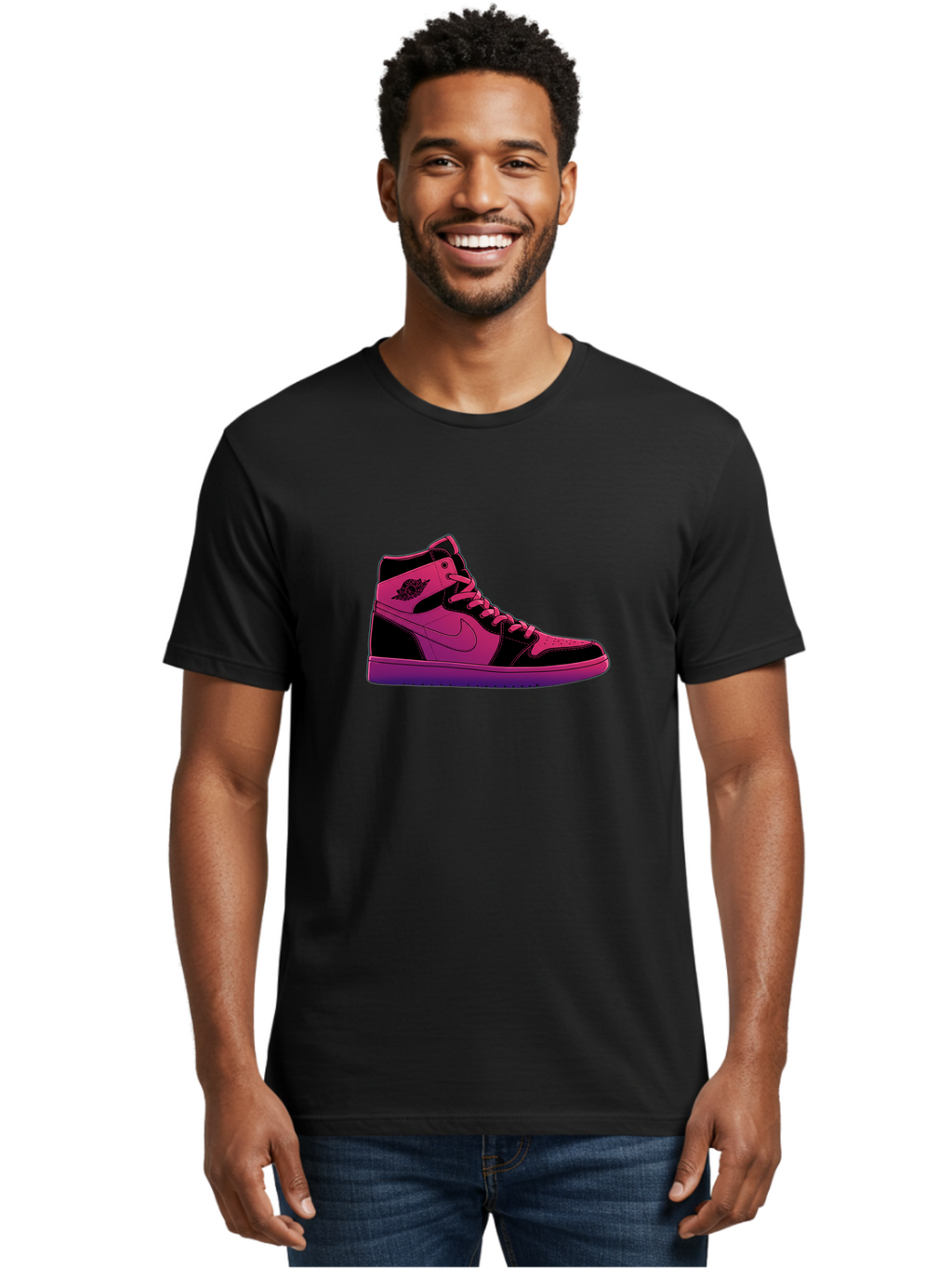 Pink-Nike-High-Top-Sneaker Men'S Graphic Tee, 100% Cotton, Comfortable Casual Summer Wear, Machine Washable, Sneaker Art, Pink And Black Design, Nike Air Jordan 1, High-Top Sneakers, Streetwear Fashion, Iconic Logo, Urban Style, Bab192