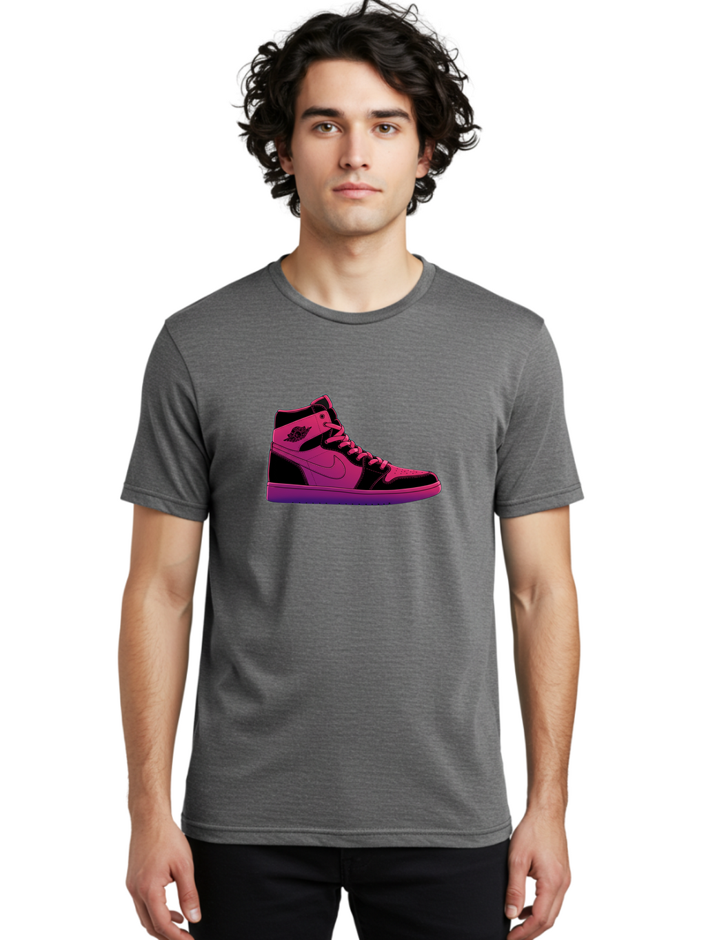 Pink-Nike-High-Top-Sneaker Men'S Graphic Tee, 100% Cotton, Comfortable Casual Summer Wear, Machine Washable, Sneaker Art, Pink And Black Design, Nike Air Jordan 1, High-Top Sneakers, Streetwear Fashion, Iconic Logo, Urban Style, Bab192