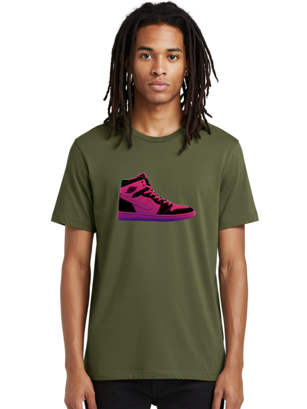 Pink-Nike-High-Top-Sneaker Men'S Graphic Tee, 100% Cotton, Comfortable Casual Summer Wear, Machine Washable, Sneaker Art, Pink And Black Design, Nike Air Jordan 1, High-Top Sneakers, Streetwear Fashion, Iconic Logo, Urban Style, Bab192