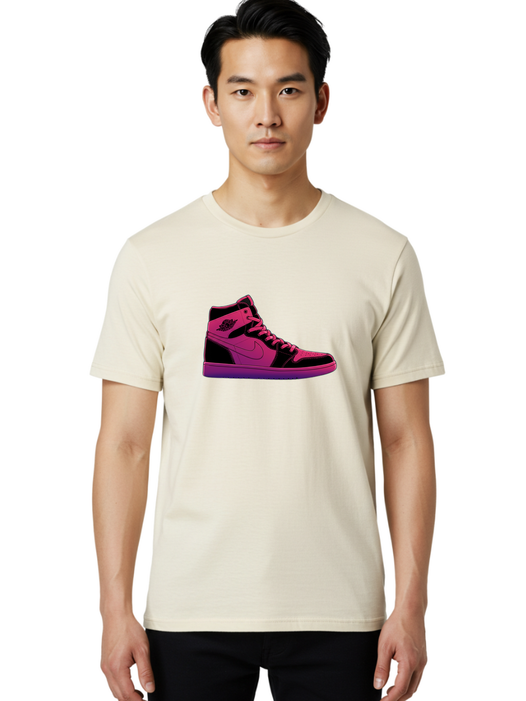 Pink-Nike-High-Top-Sneaker Men'S Graphic Tee, 100% Cotton, Comfortable Casual Summer Wear, Machine Washable, Sneaker Art, Pink And Black Design, Nike Air Jordan 1, High-Top Sneakers, Streetwear Fashion, Iconic Logo, Urban Style, Bab192