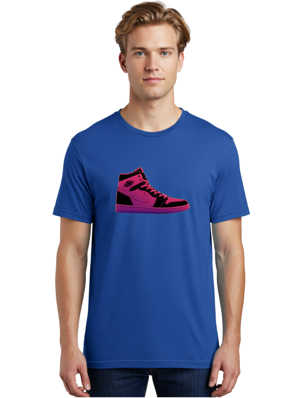 Pink-Nike-High-Top-Sneaker Men'S Graphic Tee, 100% Cotton, Comfortable Casual Summer Wear, Machine Washable, Sneaker Art, Pink And Black Design, Nike Air Jordan 1, High-Top Sneakers, Streetwear Fashion, Iconic Logo, Urban Style, Bab192