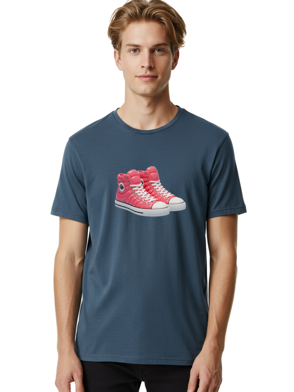 Pink-Padded-Converse Men'S Graphic Tee, 100% Cotton, Comfortable Casual Summer Wear, Machine Washable, Pink Puffer Converse Sneakers, High-Top Sneakers, Fashion Footwear, Bold Style, Statement Shoes, Athletic Wear, Trendy Kicks, White Laces, Bab193