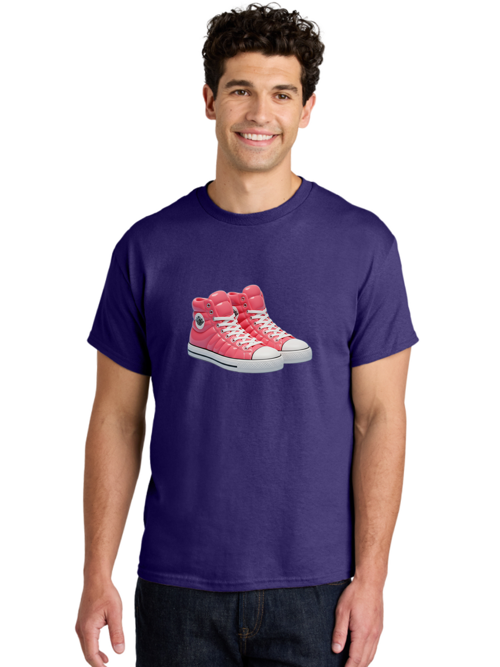 Pink-Padded-Converse Men'S Graphic Tee, 100% Cotton, Comfortable Casual Summer Wear, Machine Washable, Pink Puffer Converse Sneakers, High-Top Sneakers, Fashion Footwear, Bold Style, Statement Shoes, Athletic Wear, Trendy Kicks, White Laces, Bab193
