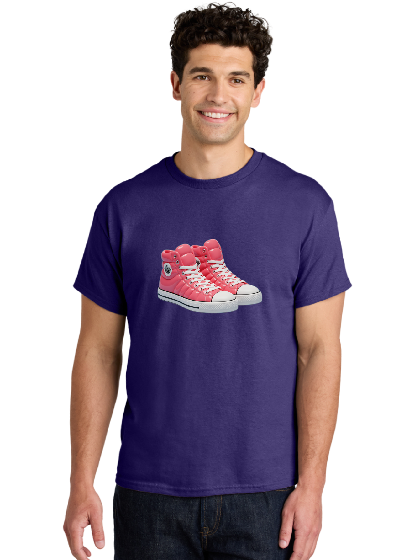 Pink-Padded-Converse Men'S Graphic Tee, 100% Cotton, Comfortable Casual Summer Wear, Machine Washable, Pink Puffer Converse Sneakers, High-Top Sneakers, Fashion Footwear, Bold Style, Statement Shoes, Athletic Wear, Trendy Kicks, White Laces, Bab193